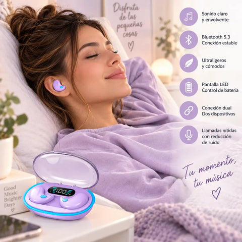 Auriculares bluetooth x55 ultrafinos en azul y morado con diseño ultradelgado y estuche con pantalla led