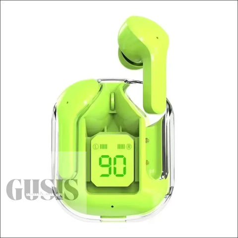 Auriculares Bluetooth Clear Vision en estuche protector con pantalla digital verde