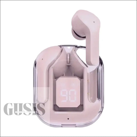 Auriculares Bluetooth Clear Vision rosa con pantalla digital en estuche transparente