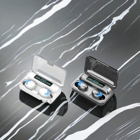 Dos auriculares Bluetooth F9-6 con estuches de carga 