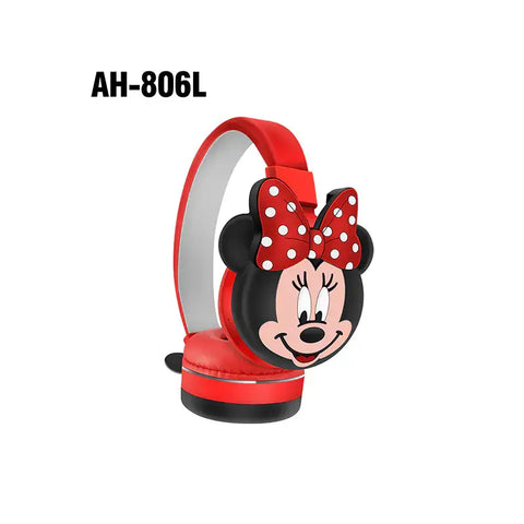 Auriculares Bluetooth AH-806L estilo Minnie Mouse rojos y negros con lazo de lunares