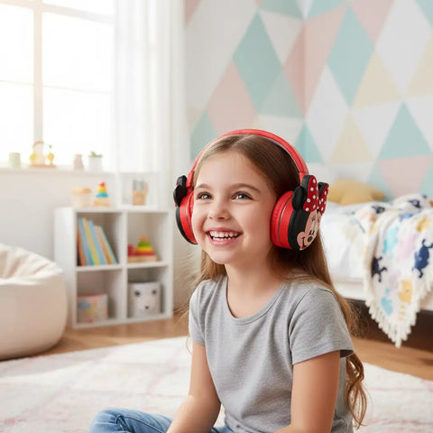 Auriculares Bluetooth estilo Mickey AH-806L con sonido estéreo y diseño Minnie roja y negra