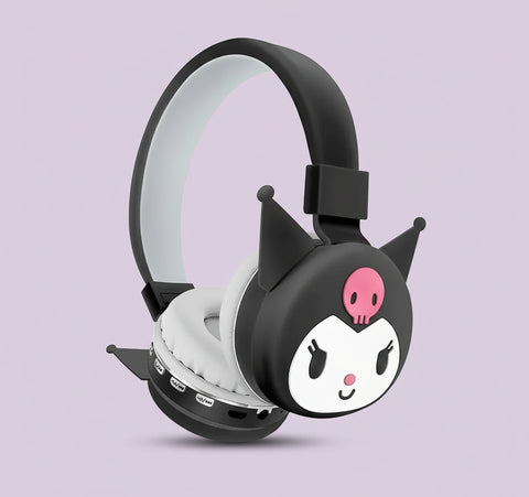 Imagen de auriculares bluetooth Kuromi AH-806Y con personaje de dibujos animados en blanco y negro