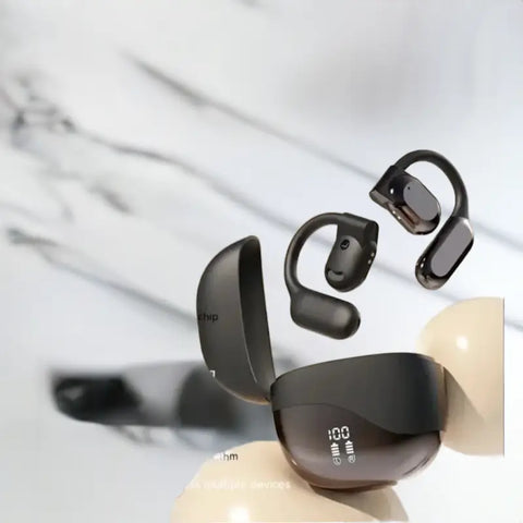 Auriculares Bluetooth con diseño ergonómico y estuche de carga en color negro