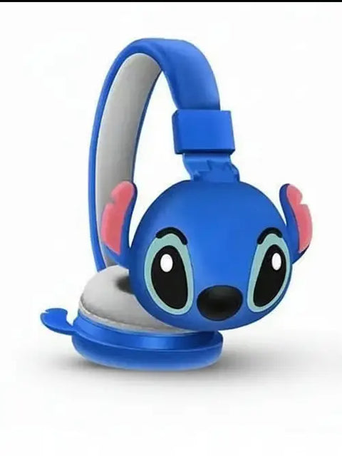 Auriculares bluetooth stitch para niños en azul con detalle rosa y almohadillas grises cómodas y ligeras