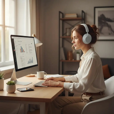 Auriculares Bluetooth supraaurales inalámbricos en gris claro, diseño minimalista