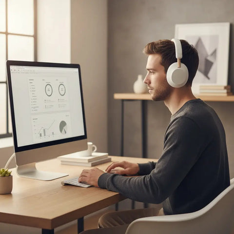 Auriculares Bluetooth supraaurales inalámbricos blancos con acento de madera