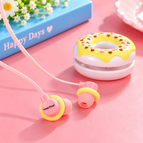 Auriculares in-ear con cable diseño kawaii en rosa y amarillo con motivo de donut envío gratis electrónica