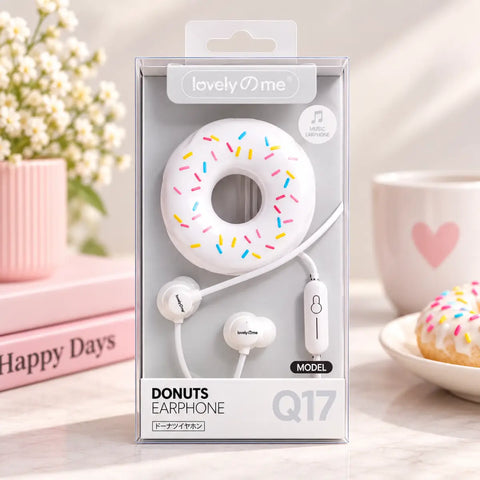 Auriculares in-ear con cable en forma de dona blanca con chispas de colores caja clara lovely me modelo q17 envío gratis