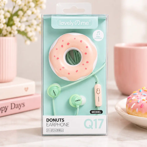 Auriculares in-ear con cable diseño kawaii en estuche rosa pastel con sprinkle rojo y auriculares mint green envío gratis