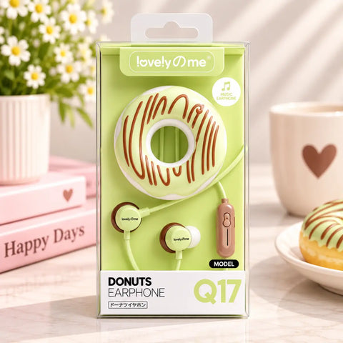 Auriculares in-ear con cable donut en verde lima y marrón modelo q17 en paquete lovely me con envío gratis electrónica