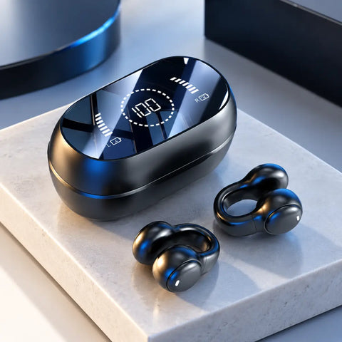Auriculares deportivos inalámbricos m47 negros con estuche ovalado brillante y pantalla digital para electronica