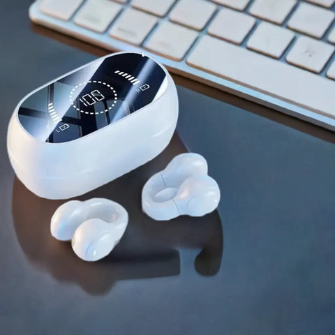 Auriculares deportivos inalámbricos blancos con estuche de carga, 