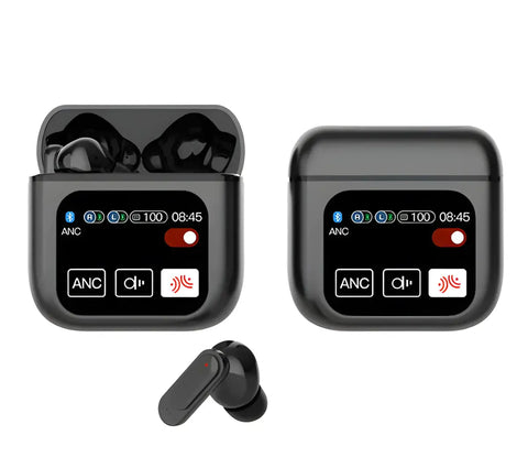 Auriculares inalámbricos Bluetooth negro y pantalla digital
