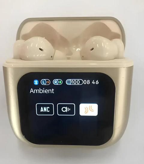 Auriculares inalámbricos Bluetooth  dorados  con pantalla digital 