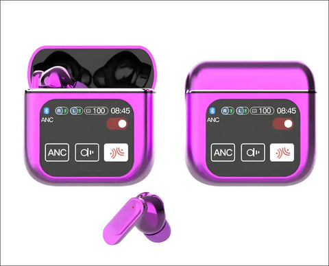 Auriculares inalámbricos Bluetooth con cancelación de ruido y estuche de carga púrpura