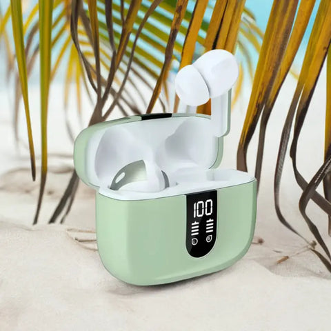 Auriculares inalámbricos Bluetooth verdes menta con estuche de carga - electrónica avanzada