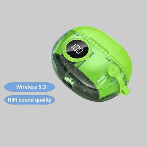 Estuche translúcido verde para M25 True Wireless con carga inalámbrica y pantalla digital