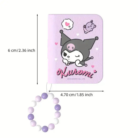 Lavender pulsera con cuentas blancas y púrpuras, calavera en billetera rosa Sanrio Kuromi Cinnamoroll