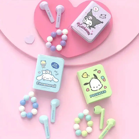 Auriculares inalámbricos Sanrio Kuromi Cinnamoroll para niños en colores pastel