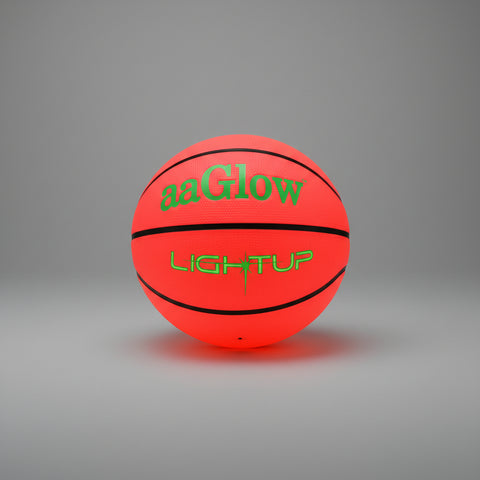 Balón de baloncesto brillante tamaño oficial nº7 naranja con seams negras y marca aaglow verde para uso nocturno envío gratis