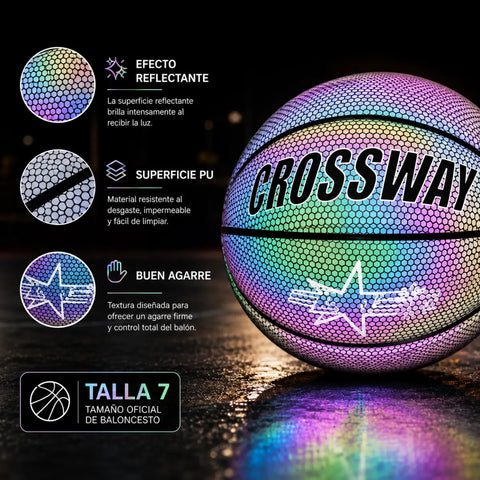 Balón de baloncesto reflectante nocturno talla 7 con textura hexagonal reflectante multicolor en pu envío gratis entrega estimada