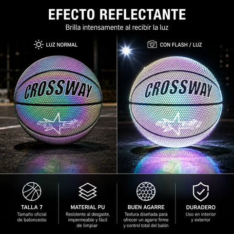 Balón de baloncesto reflectante nocturno talla 7 con superficie holográfica iridiscente y envío gratis disponible