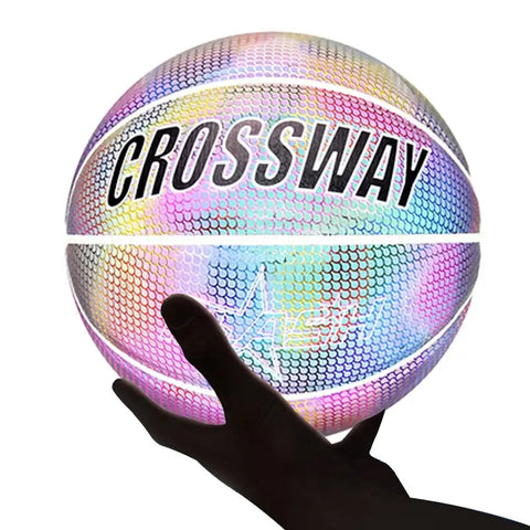 Balón de baloncesto reflectante talla 7 con efecto reflectante holográfico y logo crossway en negro