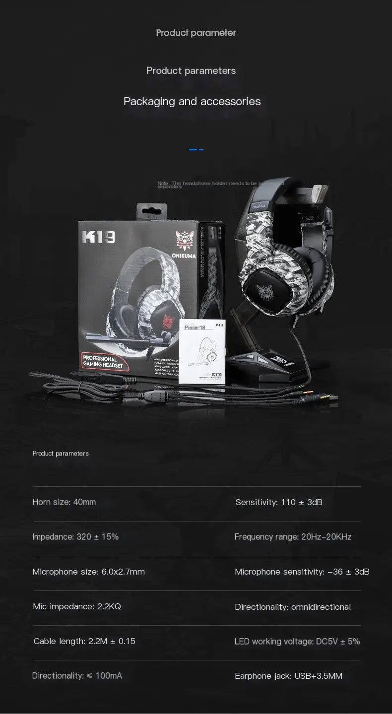 ONIKUMA K19 Camouflage RGB Wired Gaming Headset