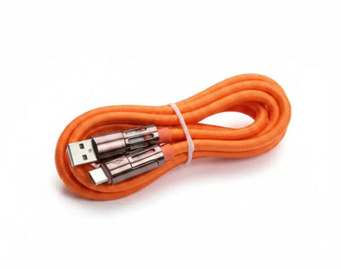 Cable 4 en 1 carga rápida naranja trenzado usb c a usb a con conectores metálicos para iPhone y Android entrega 24/48h