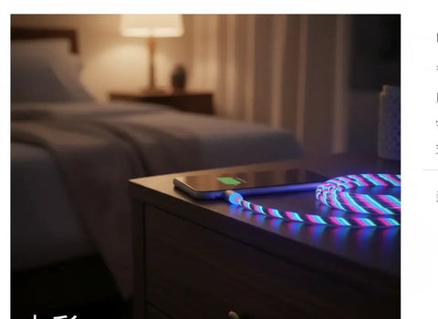 “Smartphone cargando en la mesita de noche con cable magnético LED 3 en 1”