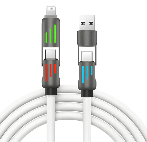 Cable de Carga Rápida 4 en 1, ideal para carga de múltiples dispositivos con luz