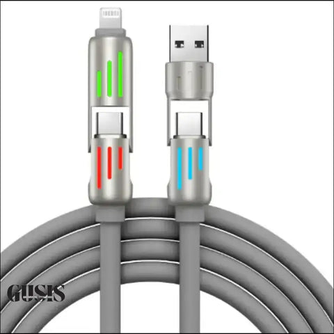 Cable de Carga Rápida 4 en 1 gris para carga de dispositivos con luz indicadora