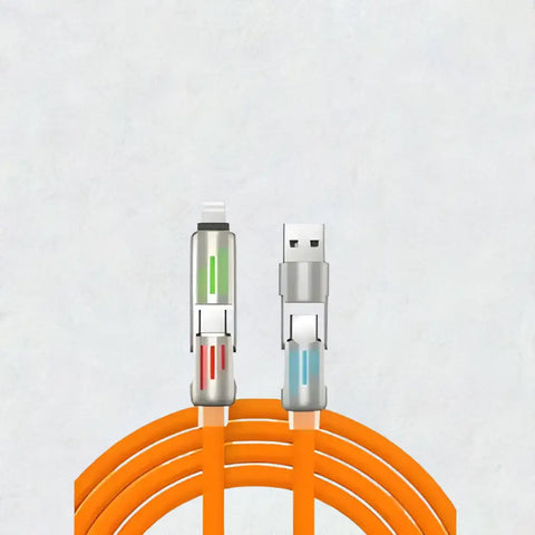Cable de carga rápida naranja con luces indicadoras para una carga eficiente