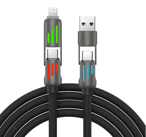 Cable de Carga Rápida 4 en 1 para carga de múltiples dispositivos con luz indicadora