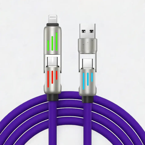 Cable de carga rápida 4 en 1 con conector múltiple en color morado