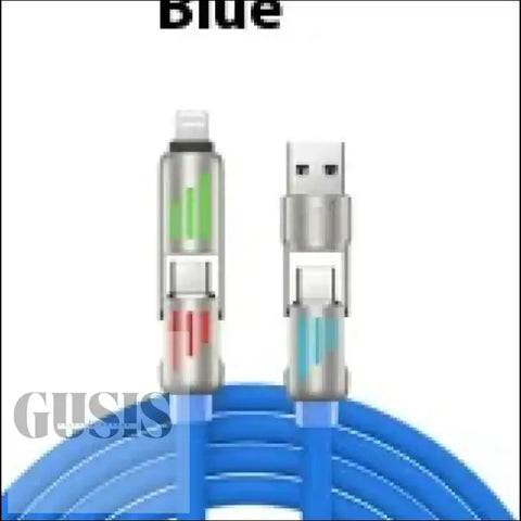 Cable de Carga Rápida 4 en 1 azul con conectores iluminados para dispositivos