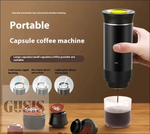 Máquina de café portátil 3 en 1 cafetera portátil de 12 V auto-elevado de 4 a 6 minutos cápsulas pequeñas grandes