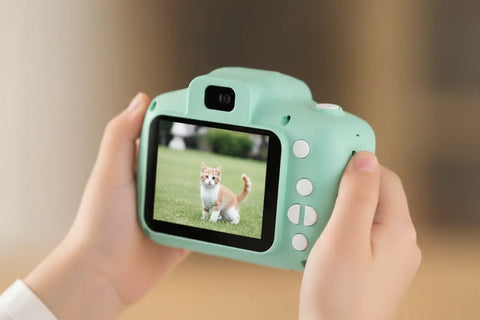Cámara fotos HD para niños en verde menta con pantalla LCD de gatito, electrónica