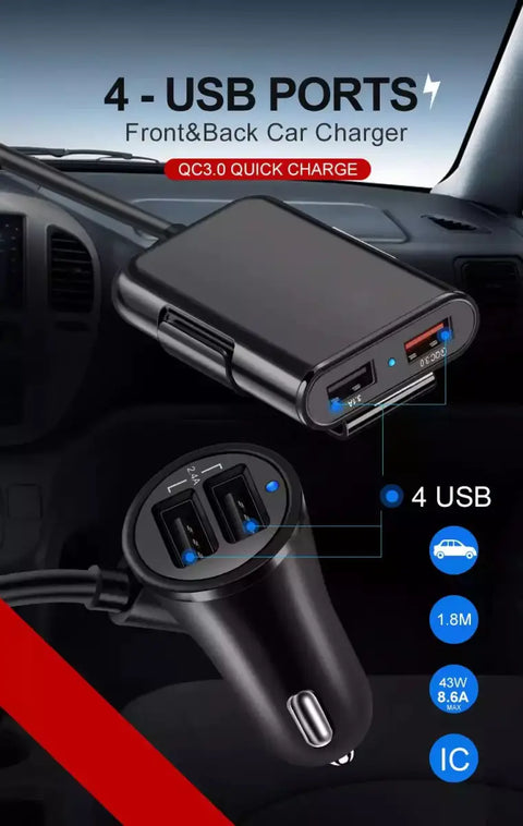 Cargador para coche con doble USB y carga rápida en color negro para vehículo