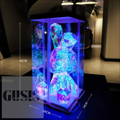 Iluminado adorno de cristal Conejo de fantasía en exhibidor atractivo