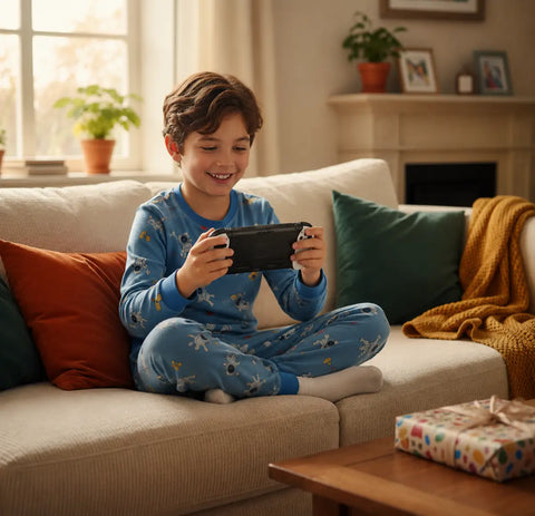 Consola retro portátil x9 en negro con joy-con blancos pantalla hd 5,5 pulgadas batería recargable para juegos retro en cualquier lugar