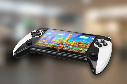 Consola retro portátil x9 negra y blanca con pantalla hd 5,5 y juegos retro para disfrutar en cualquier lugar con batería recargable