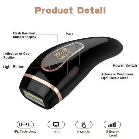 Dispositivo de Depiladora láser IPL 990K Pro en negro y oro rosa