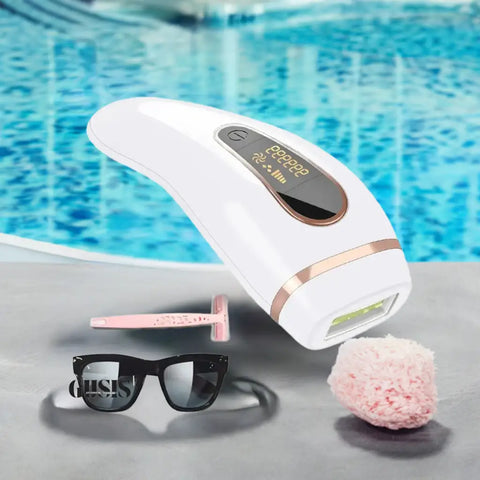 Dispositivo depiladora IPL 990K Pro en blanco y dorado para eliminación de vello electrónico