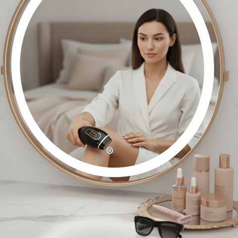 Dispositivo de depiladora IPL 990K Pro en negro y dorado para eliminación segura del vello