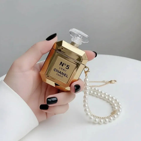 Funda AirPods estilo perfume con Gold Chanel No. elegante