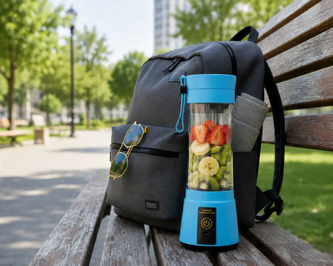 Licuadora portátil usb azul de 500ml con frutas frescas ideal para zumos naturales con envío gratis