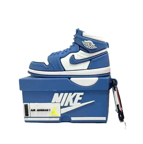 Funda de sneaker azul y blanca para tus Apple AirPods Pro con clip de carabiner