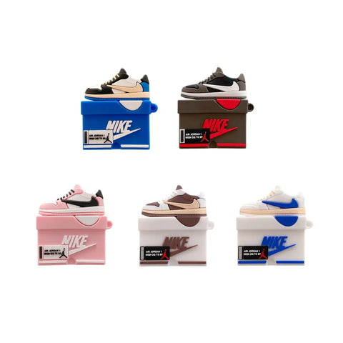 Alt text: Cinco fundas de zapatilla en miniatura para tus Apple AirPods Pro en varios colores